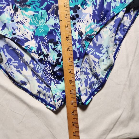 L.L. Bean Womens 20W UPF 50+ Floral One Piece Swimsuit Blue - Picture 9 of 9